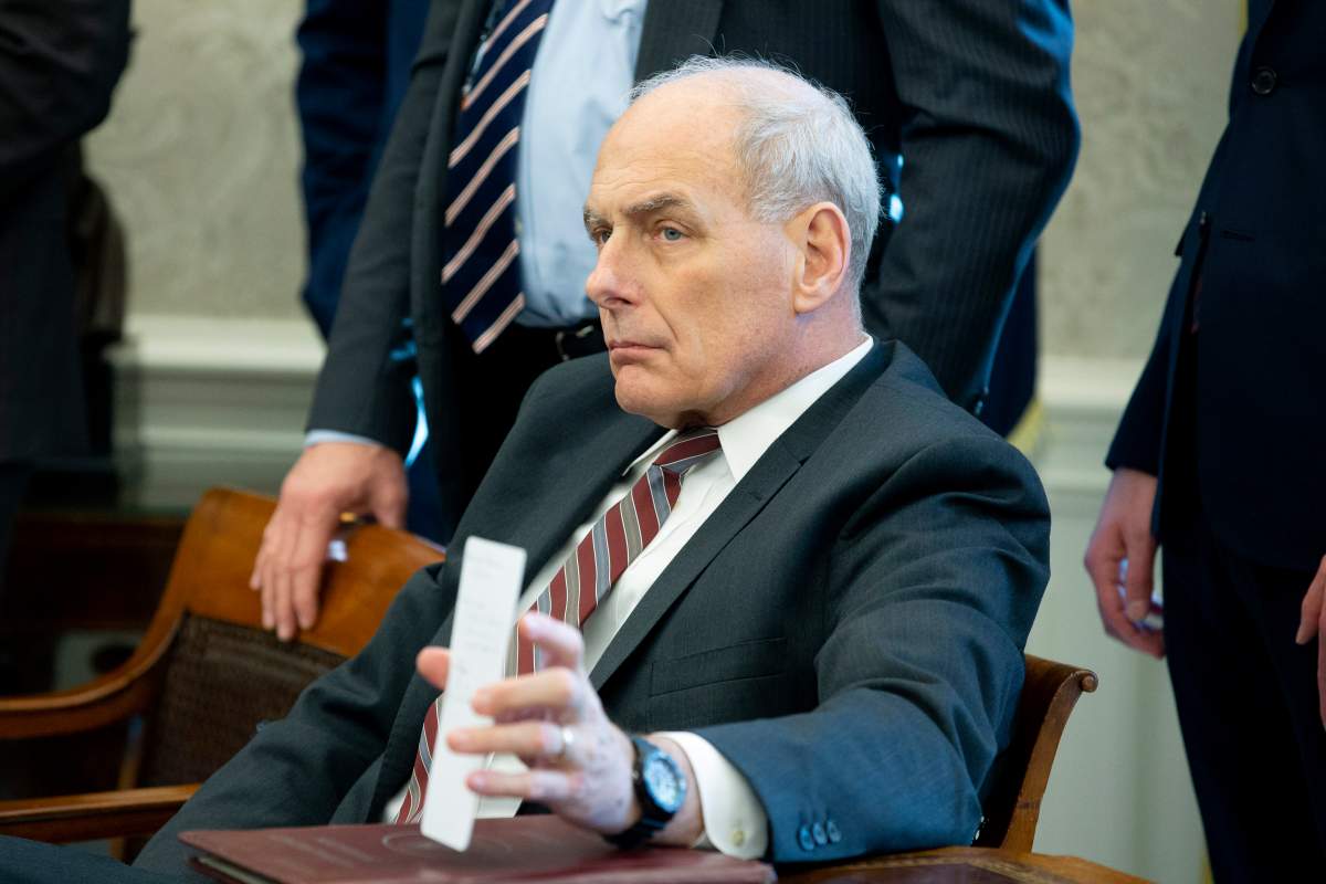 White House Chief of Staff John Kelly attends a meeting between US President Donald J. Trump and US House Speaker-designate Nancy Pelosi and US Senate Minority Leader Chuck Schumer, in the Oval Office of the White House in Washington, DC, USA, 11 December 2018. 