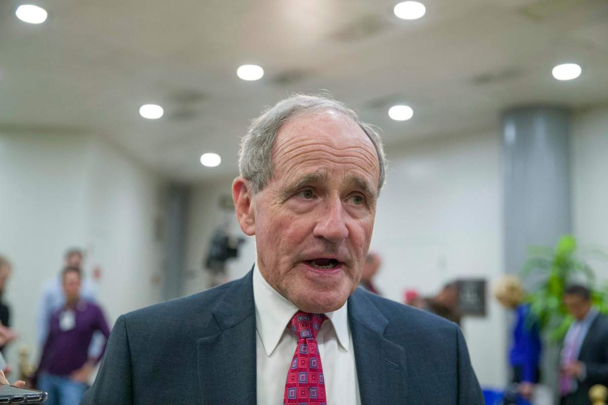 Senate Foreign Relations Committee Chairman Jim Risch, R-Idaho, speaks with the media after a closed-door briefing for the members of the Senate Foreign Relations Committee, Tuesday, March 5, 2019, in Washington. (AP Photo/Alex Brandon)
