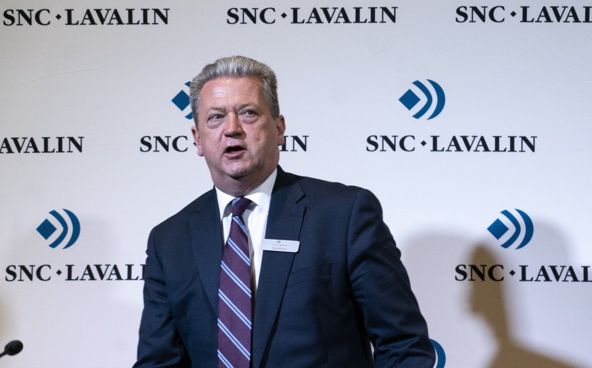 Neil Bruce, president and CEO of SNC-Lavalin, arrives at a news conference following the engineering company's annual shareholders meeting in Montreal on Thursday, May 2, 2019. 