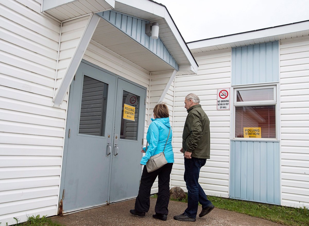 Residents arrive to vote in the provincial election at Immaculate Conception Roman Catholic Church in Deer Lake, Newfoundland and Labrador on Thursday, May 16, 2019.