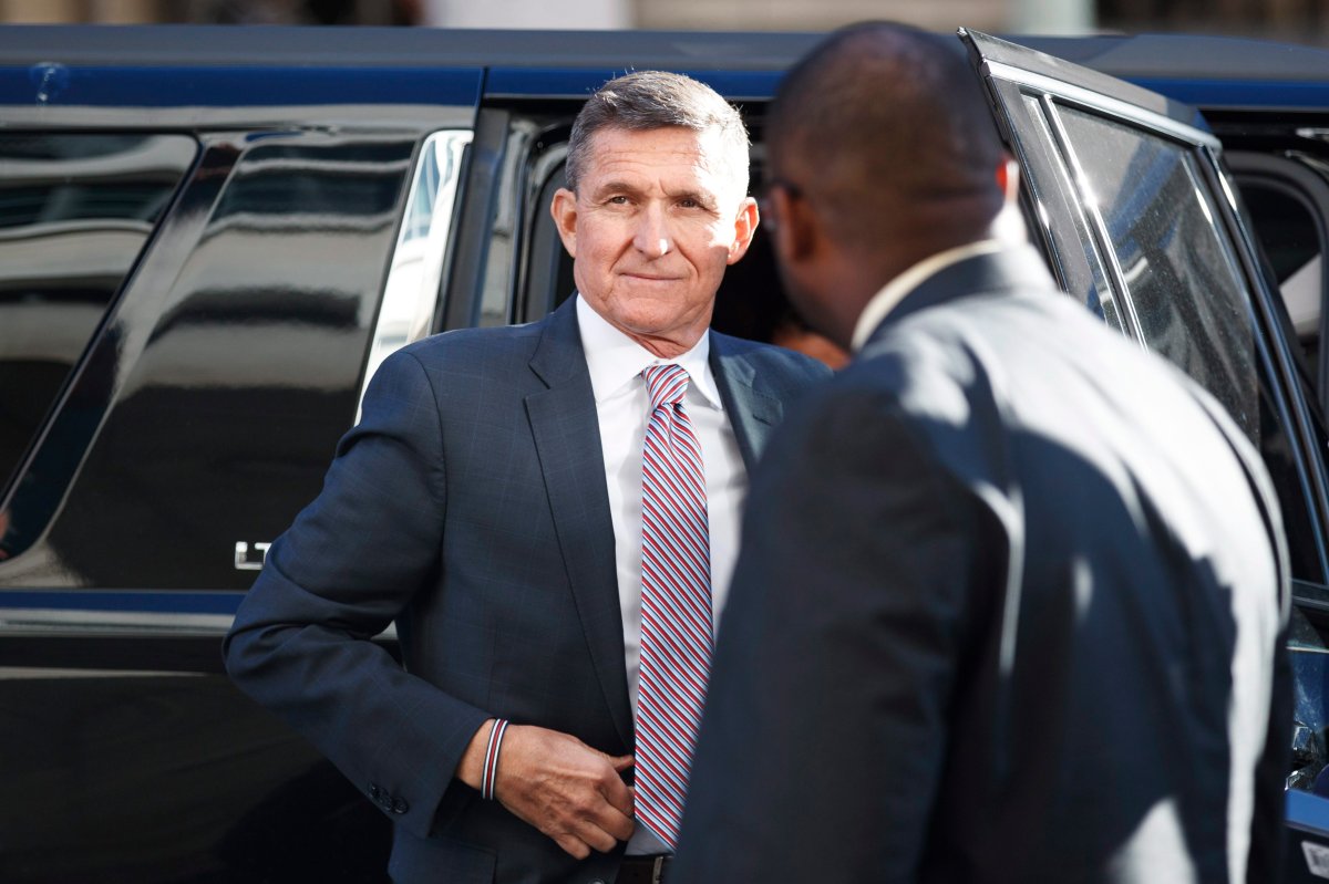 FILE - In this Dec. 18, 2018, file photo, President Donald Trump's former national security adviser Michael Flynn arrives at federal court in Washington.