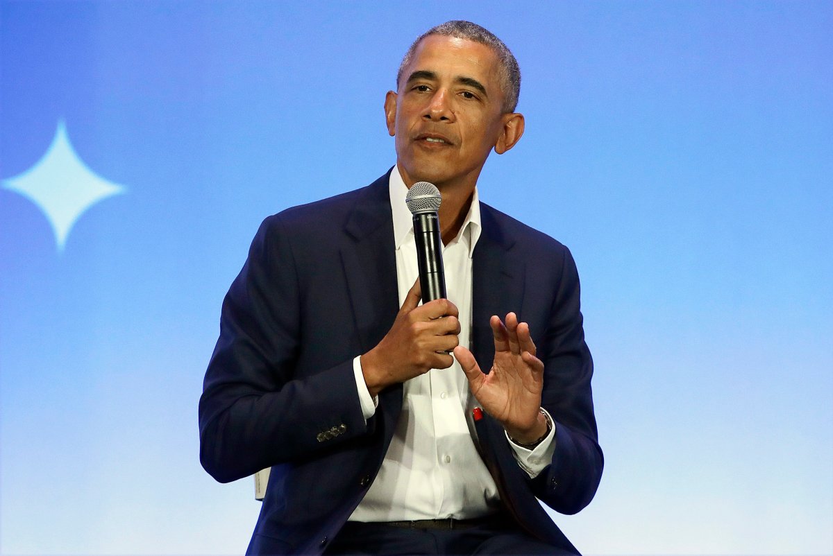 This Feb. 19, 2019, file photo shows former U.S. president Barack Obama speaking at the My Brother's Keeper Alliance Summit in Oakland, Calif.