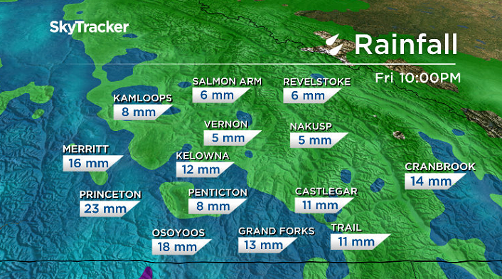 5 to 15 millimetres of rain is possible in the Okanagan by late Friday.