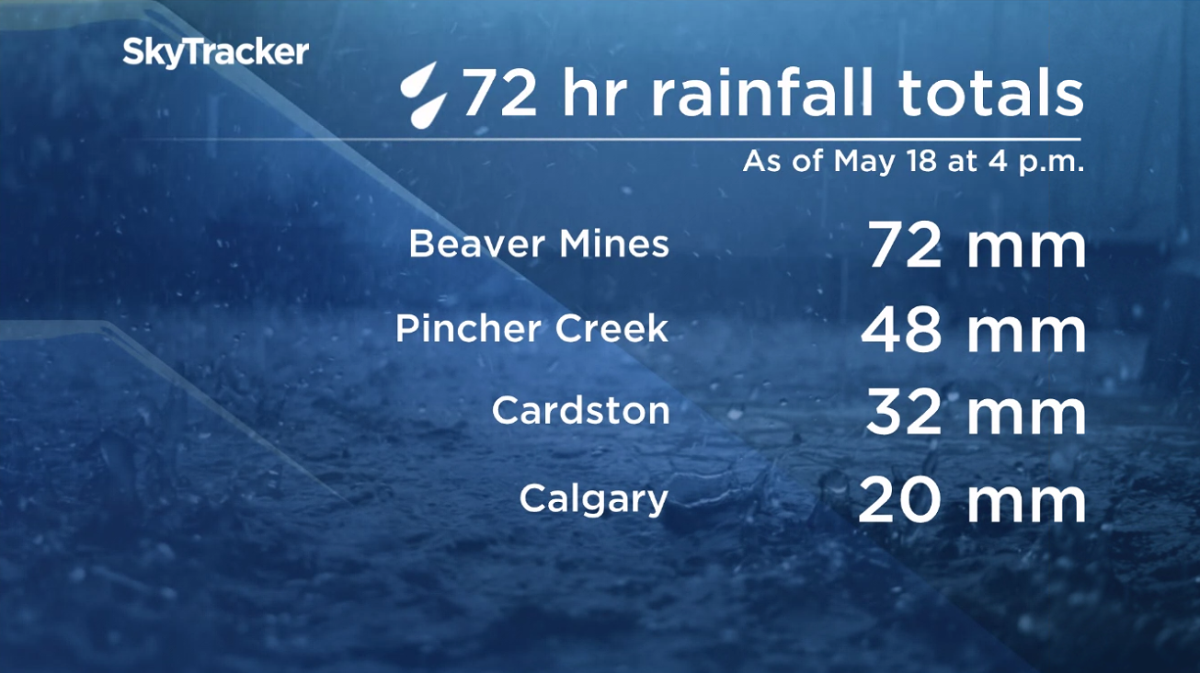 72 hour rainfall totals recorded by Environment Canada as of 4 p.m. on Saturday, May 18.