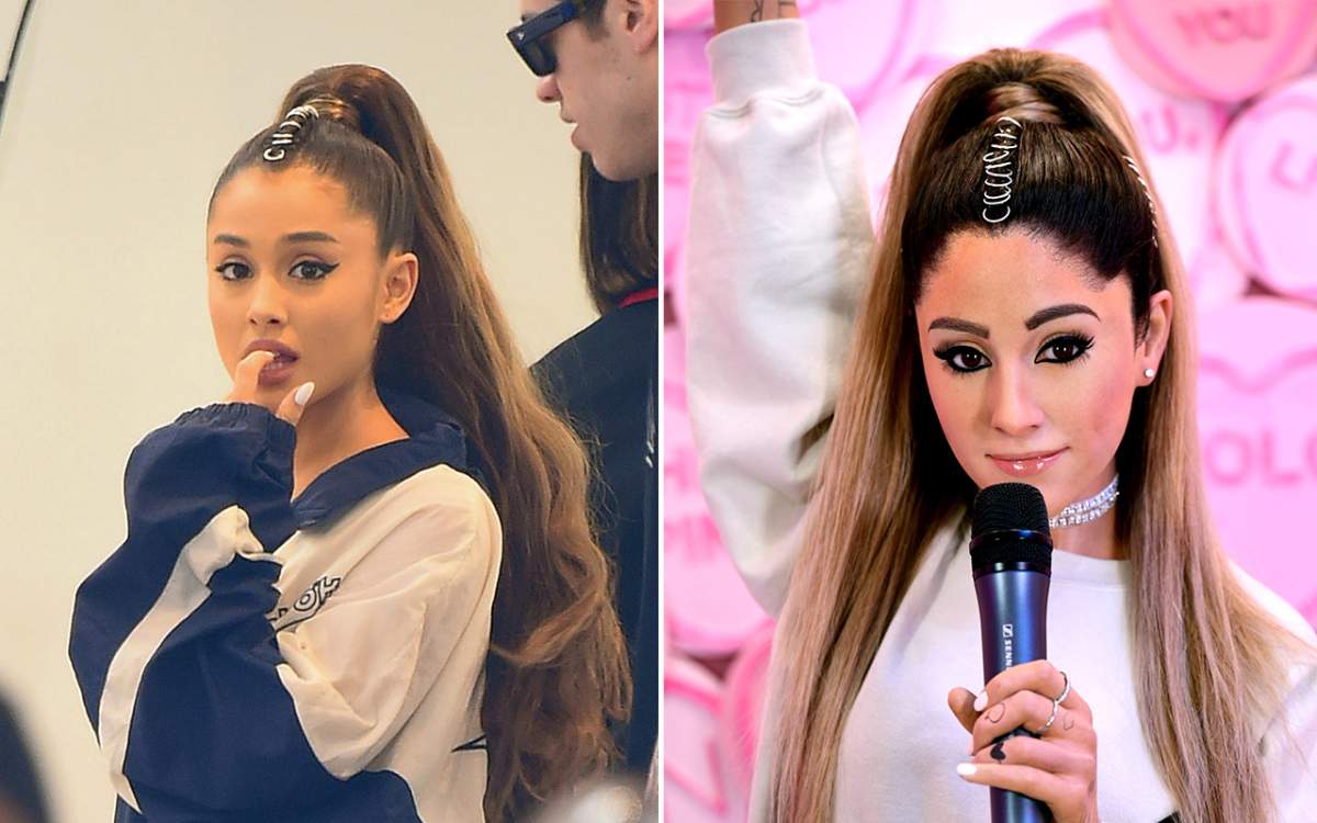 (L-R): The real Ariana Grande and Madame Tussauds London's wax figure of Ariana Grande.