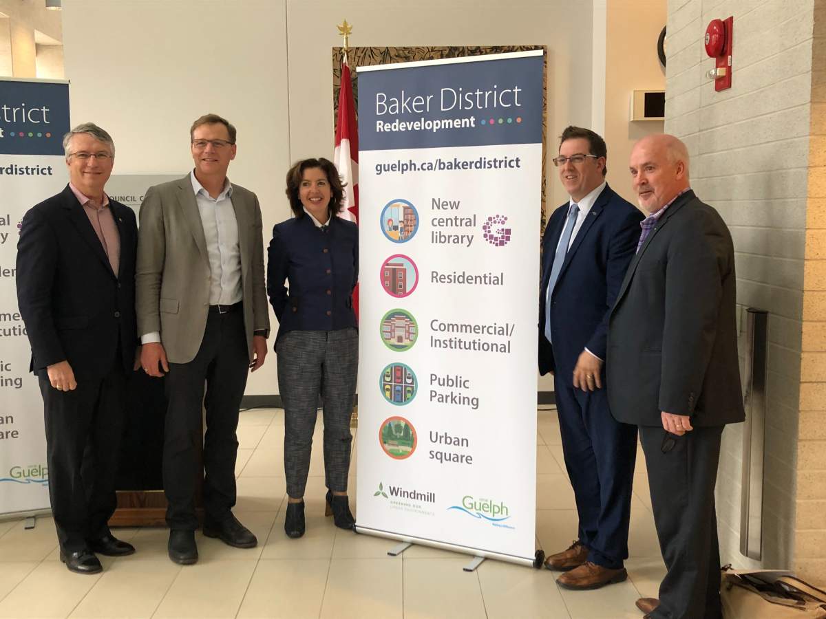 MP Lloyd Longfield (left) announced $175,000 in federal funding for Guelph's Baker District development project.