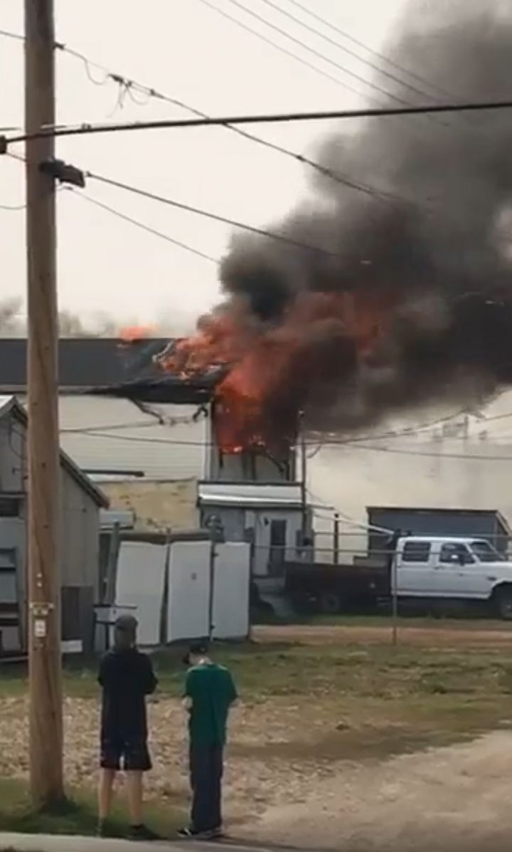 A fire broke out at a building in Beiseker, Alta., on Tuesday.