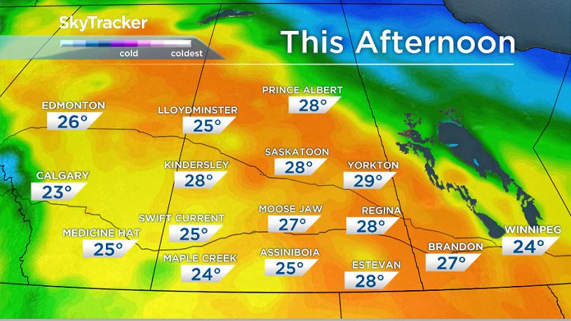 Big heat and sunshine on Wednesday in Saskatchewan.
