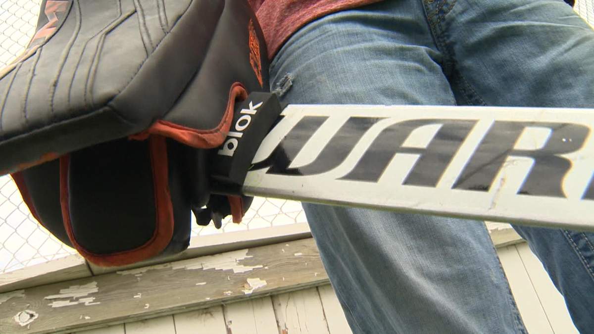 The ‘BLOK’ placed on a goalie stick.