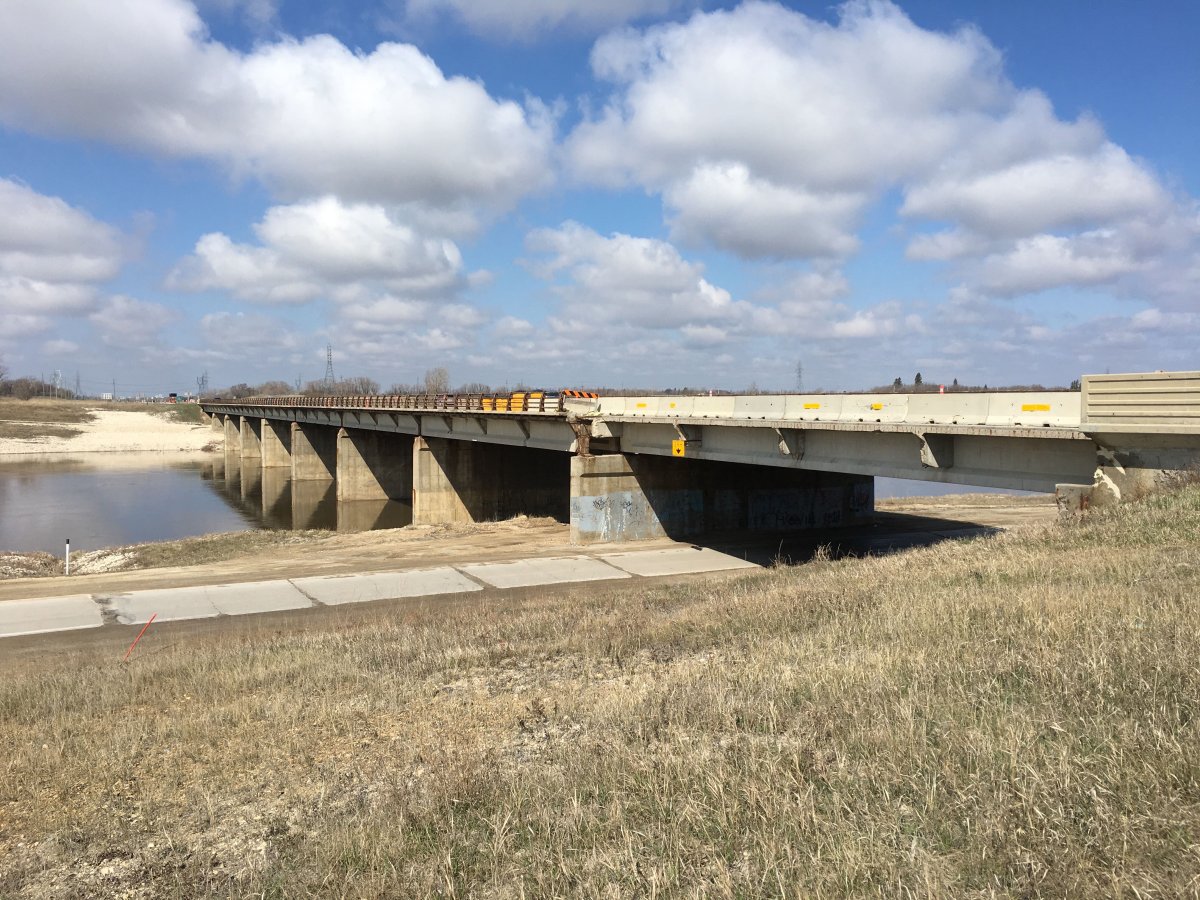 Traffic is limited over the Hwy 59 Floodway Bridge since it was hit by a dump truck. 