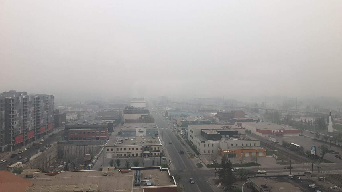 Wildfire smoke can been seen from Calgary’s West End on May 31, 2019.