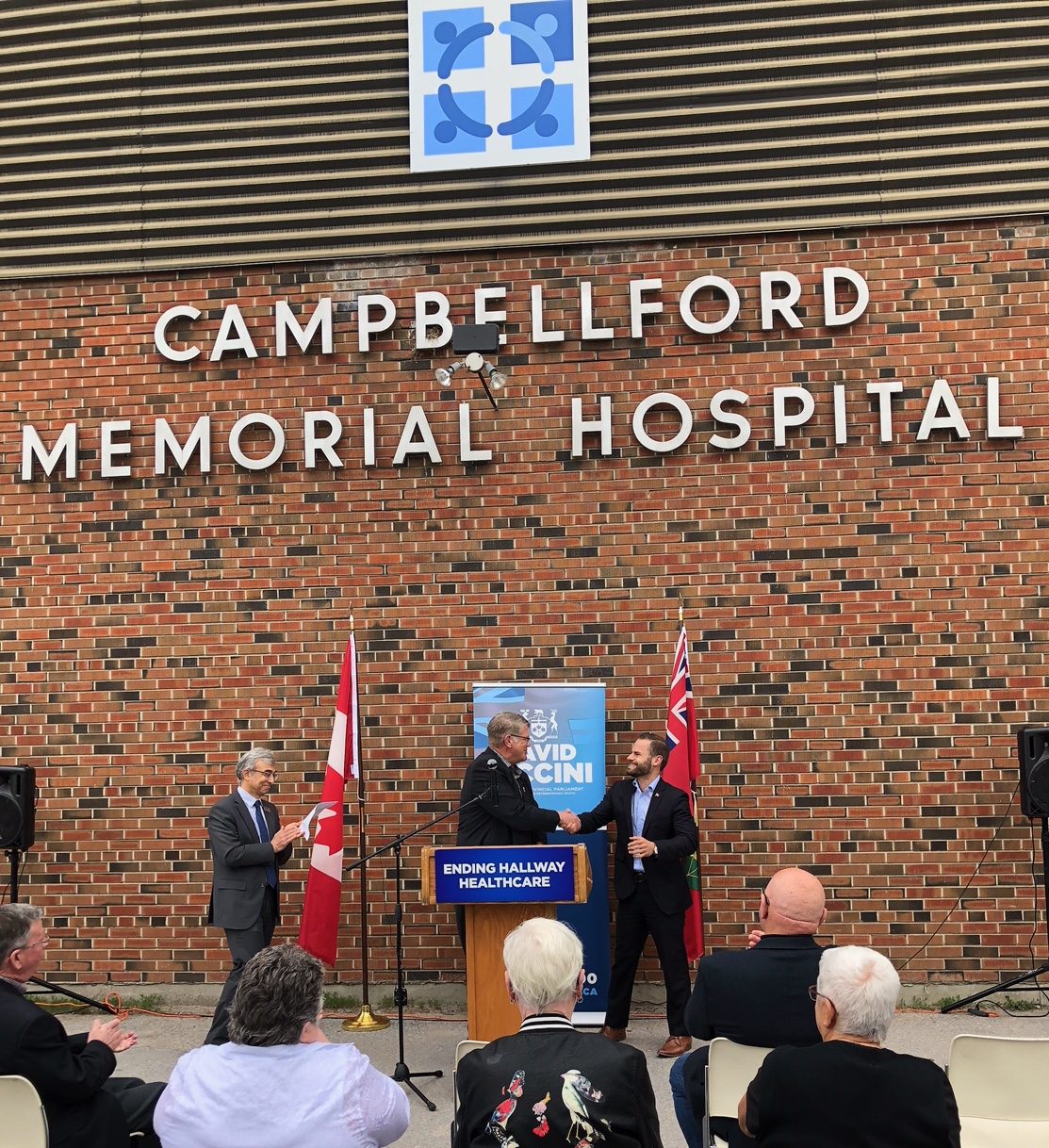 Northumberland-Peterborough South MPP David Piccini, right, announces $5 million in funding for Campbellford Memorial Hospital on Wednesday.