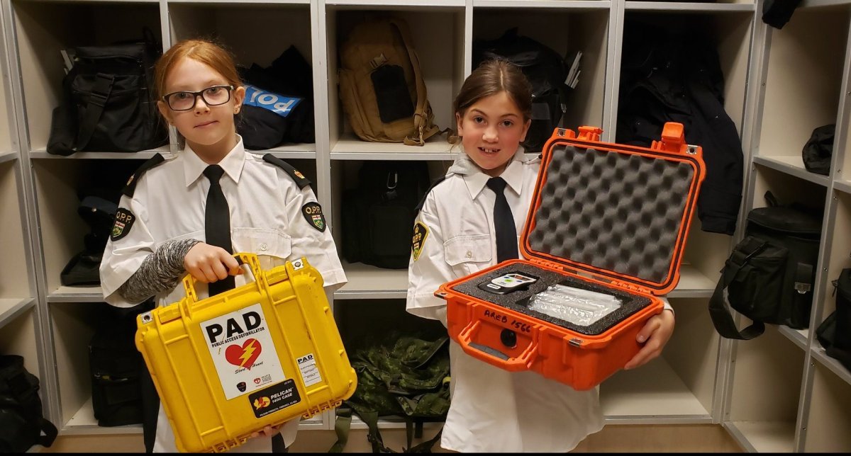Zephy Ball, left, and Myria Mason served as inspectors for the day with the Kawartha Lakes OPP.