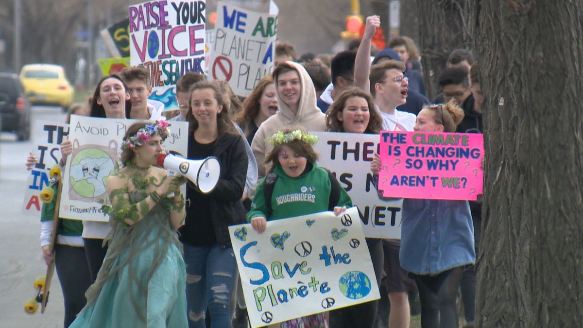 Fridays for Future Regina protesters make their way down Albert Street May 3, 2019. 