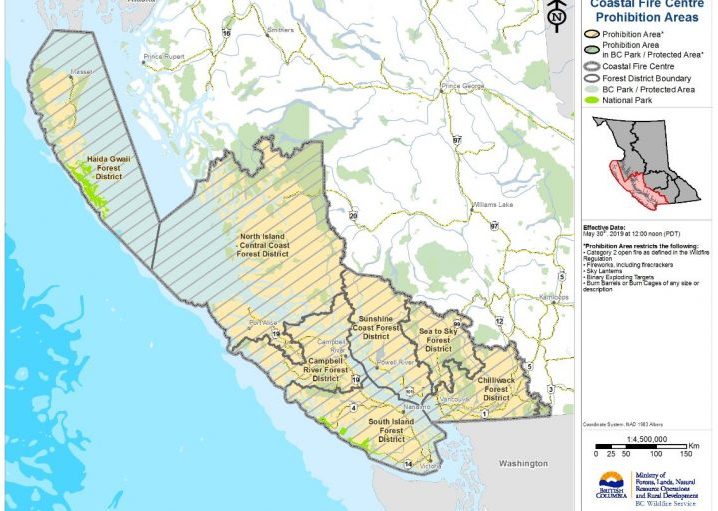 Category 2 open burns have been banned throughout the Coastal Fire Centre until further notice.