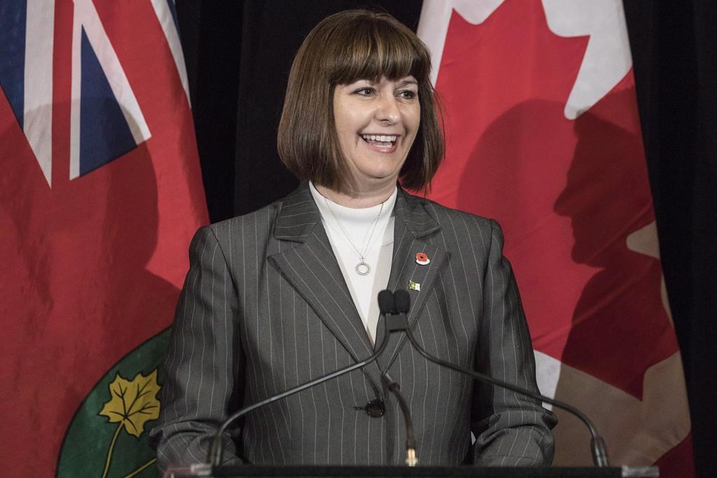 Ontario's Minister for Government Services Marie-France Lalonde smiles during a news conference at the Queens Park Legislature in Toronto on Thursday Nov. 1, 2017. Ontario Liberal politician Marie-France Lalonde wants to run for Parliament to run to replace retired general Andrew Leslie in the Ottawa riding he's vacating after just one term.