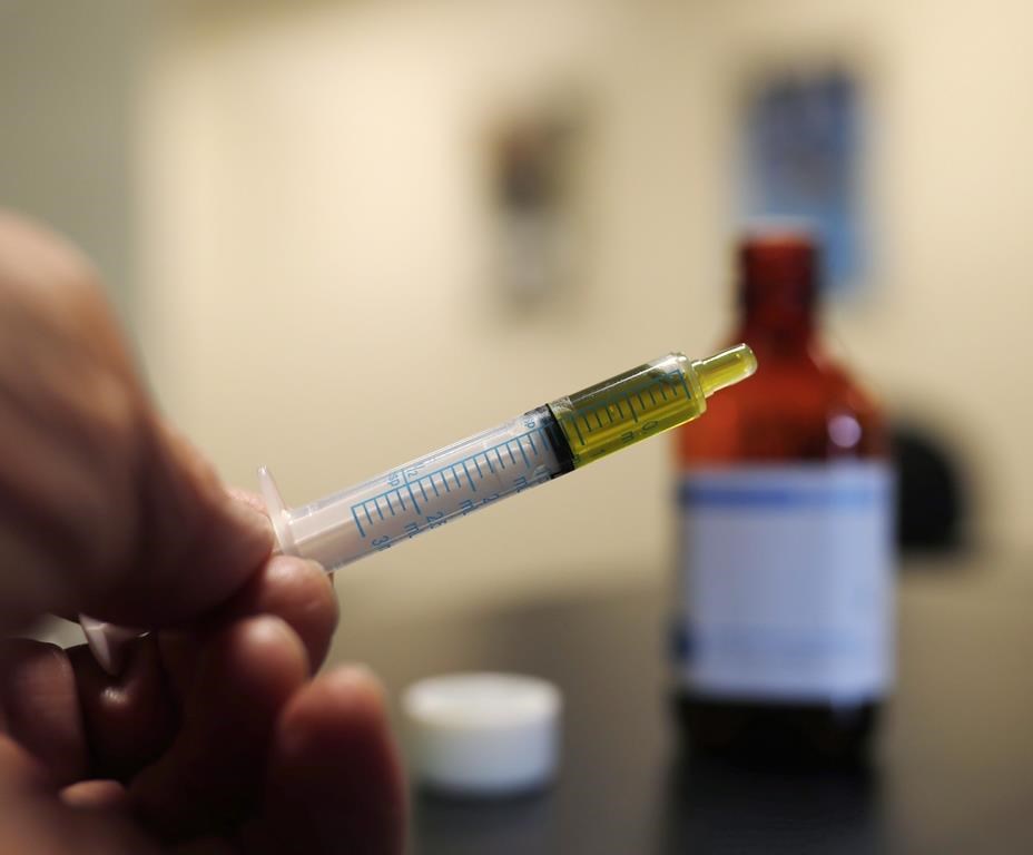 A syringe loaded with a dose of CBD oil.