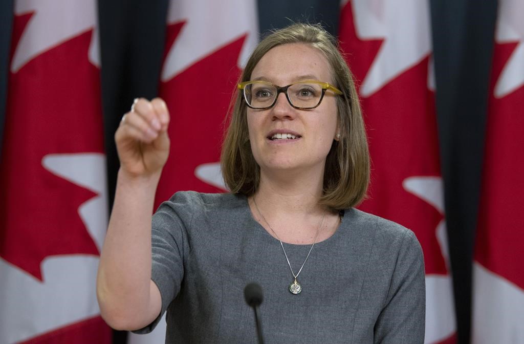 Democratic Institutions Minister Karina Gould responds to a question during a news conference in Ottawa on April 8, 2019.