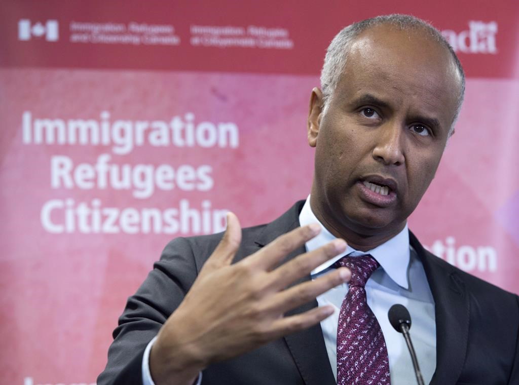Minister of Immigration Ahmed Hussen makes an announcement in Toronto on January 14, 2019.