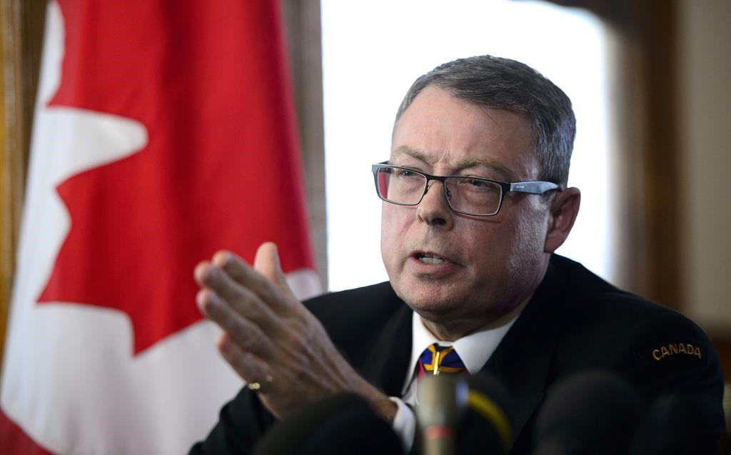 Vice Admiral Mark Norman reacts during a press conference in Ottawa on Wednesday, May 8, 2019.