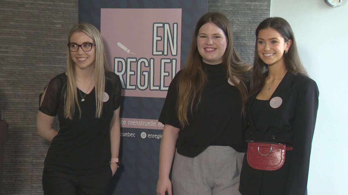 The three McGill students behind the En Règle initiative at a press conference in Montreal. Carolanne Gagnon (left) Ariane Litalien (middle) and Alicia Lessard.
Tuesday May 28, 2019.