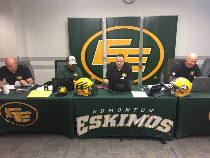 The Edmonton Eskimos war room before the start of the 2019 CFL Draft.