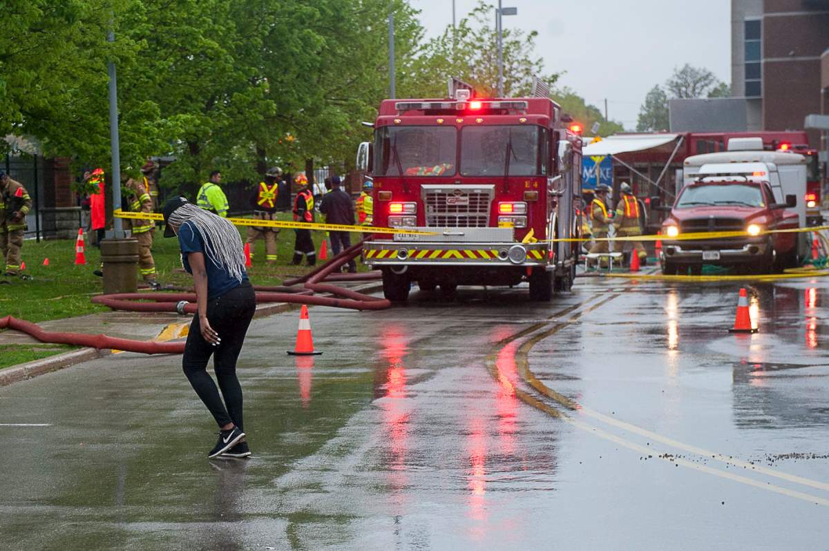 A scene from Fanshawe College's annual mock emergency exercise.