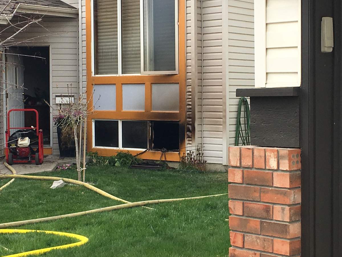 Fire damage can be seen in the basement of a home in the northwest Calgary neighbourhood of Citadel.