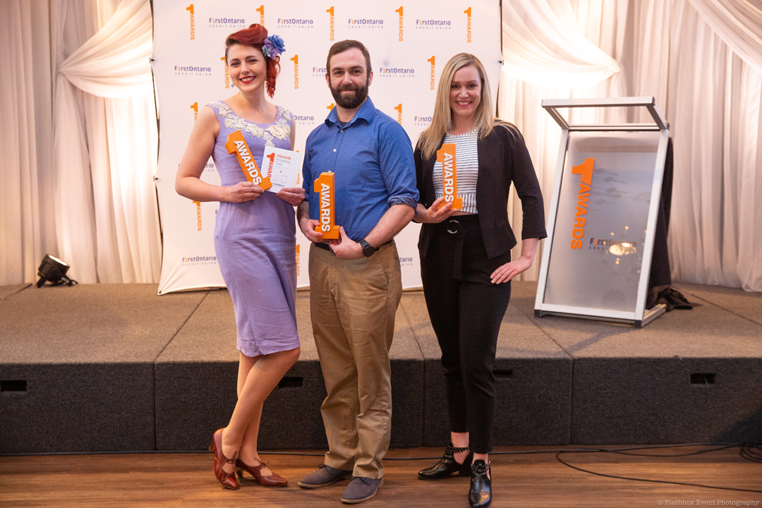 The 2019 Hamilton/Halton 1Awards winners, left to right: Katarina Poletto (Dolled Up Desserts), Brandon Aubie (QReserve) and Amanda Steene (AmandaSteene Cosmetics).