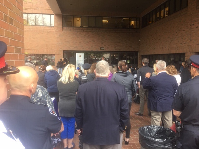 A ceremony was held outside Hamilton police central headquarters to recognize the 25th anniversary of its victim services branch.