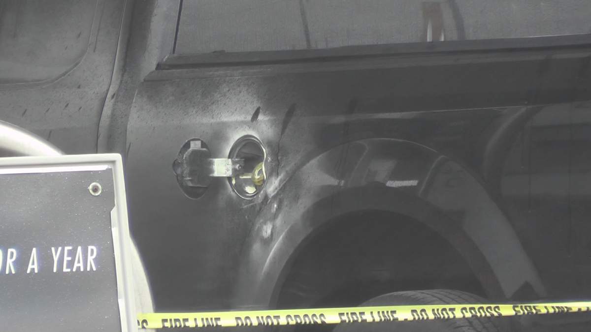 Damage to a vehicle at the gas station.