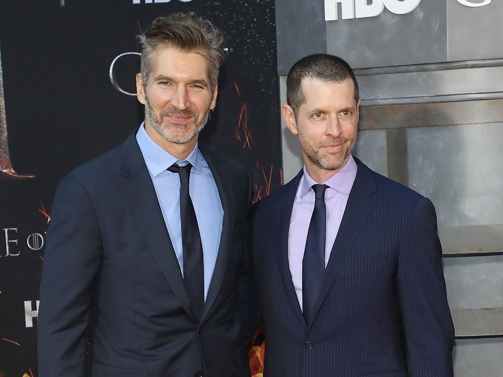 (L-R) David Benioff and D.B. Weiss attend the Season 8 premiere of 'Game of Thrones' at Radio City Music Hall on April 3, 2019 in New York City. 