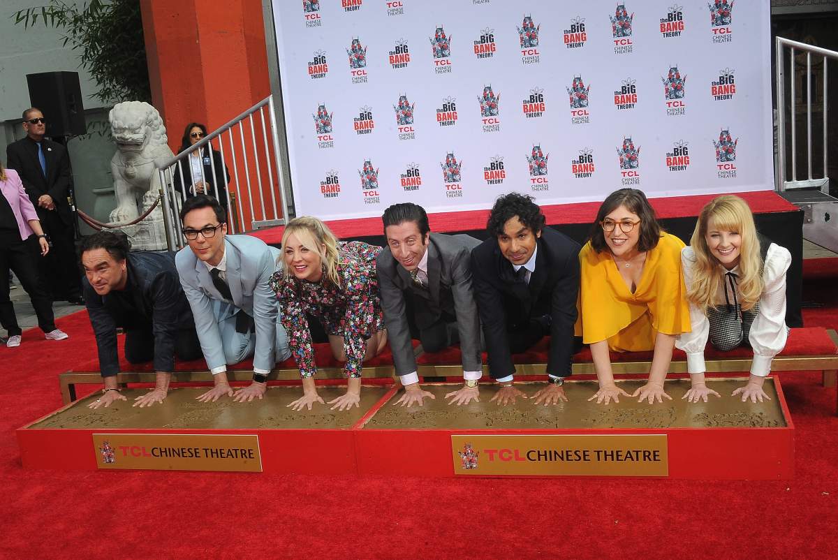 The cast of The Big Bang Theory places their handprints in the cement at the TCL Chinese Theatre IMAX Forecourt on May 1, 2019 in Hollywood, Calif. (Photo by Albert L. Ortega/Getty Images)