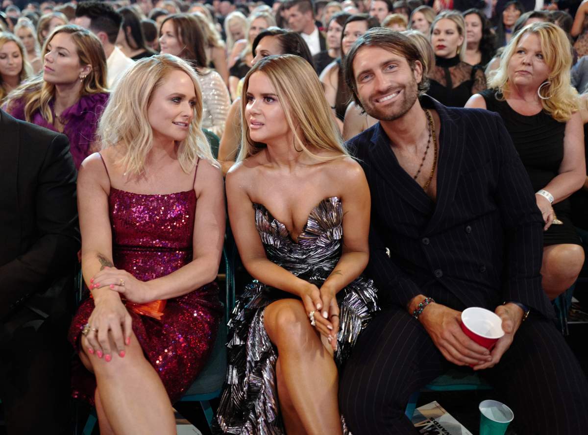 (L-R) Miranda Lambert, Maren Morris, and Ryan Hurd pose in the audience during the 54th Academy Of Country Music Awards at MGM Grand Garden Arena on April 7, 2019 in Las Vegas, Nev.