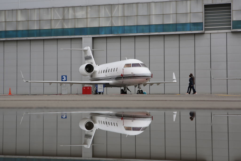SEPTEMBER 7, 2017: A file photo of a  Bombardier Challenger 601 passenger aircraft of Russia's Sirius-Aero Airline on display at the 2017 Jet Expo International Business Aviation Show at the Vnukovo-3 Business Aviation Center. 