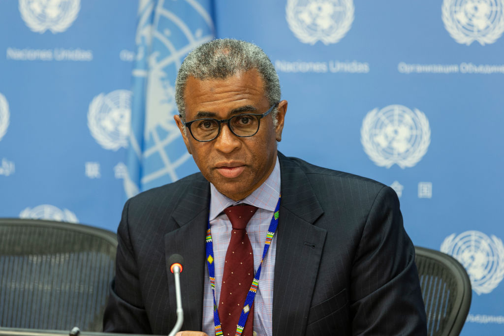 UNITED NATIONS, NEW YORK, UNITED STATES - 2018/07/09: Elliot Harris Assistant Secretary-General for economic development briefing to press before at United Nations Headquarters. 