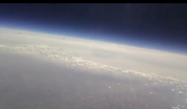 A screenshot of footage of Earth's stratosphere taken from a high-altitude balloon (HAB) 20 km into space. 