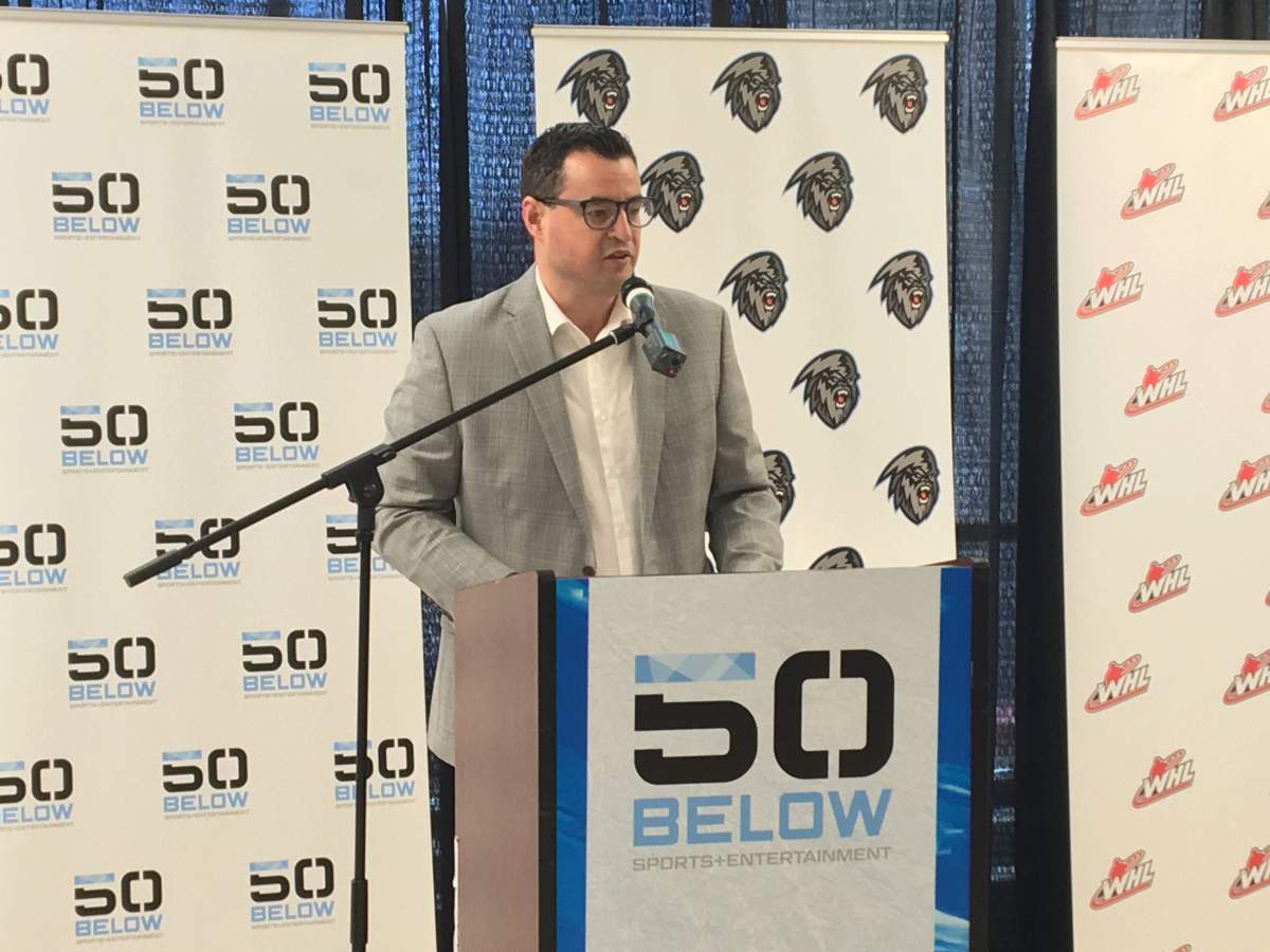 Winnipeg Ice President and General Manager, Matt Cockell announcing proposed changes to Wayne Fleming Arena on Thursday.