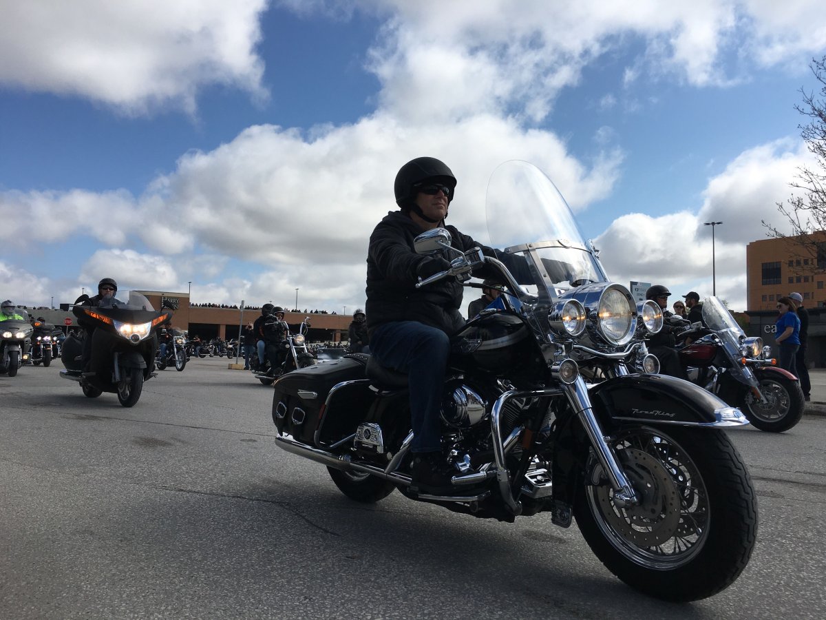 Participants on their bikes at the 2019 Manitoba Motorcycle Ride For Dad.