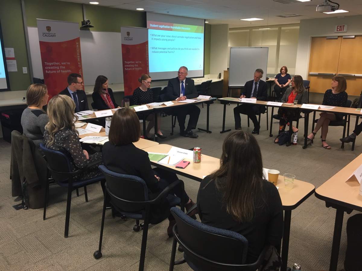 Minister Bill Blair meets with researchers at the University of Calgary on May 22, 2019. The Canadian government announced $24.5-million in funding for research on cannabis use and its effects.