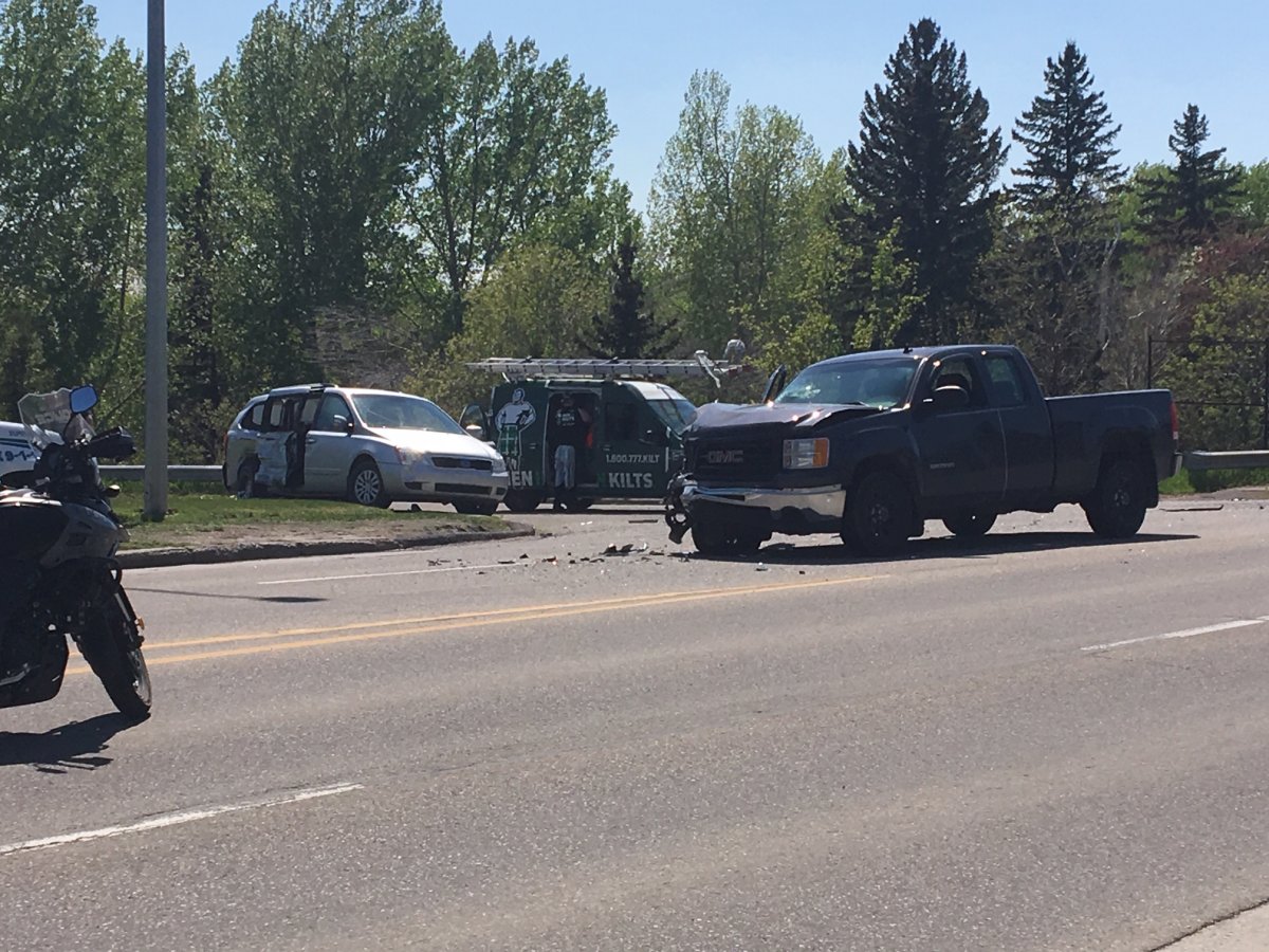 The site of a two-vehicle collision at McKnight Blvd and Simons Road N.W. on May 27, 2019.