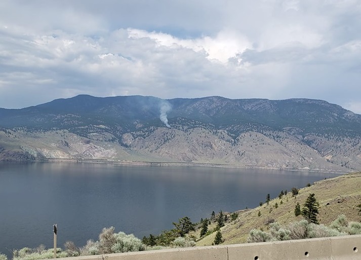 Smoke from a new wildfire seen across Kamloops Lake on Thursday. 