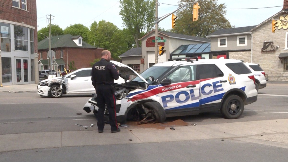 A Kingston police cruiser was struck on Princess Street, closing a section of the road on Thursday afternoon.