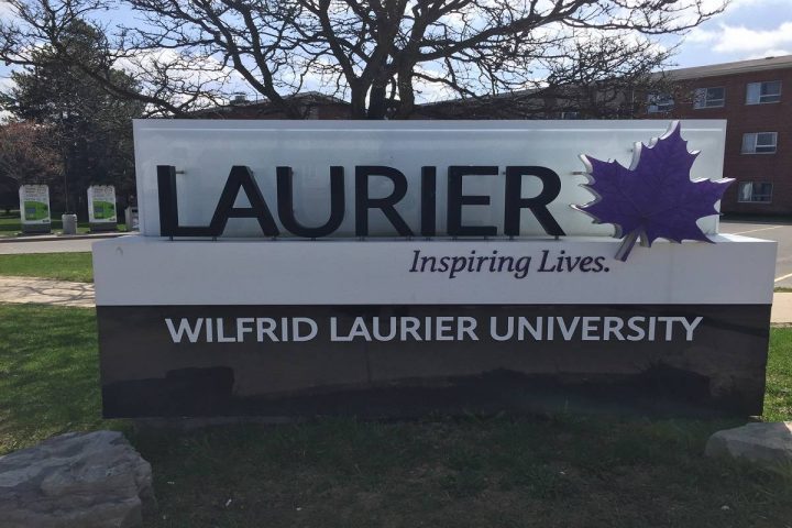 A Wilfrid Laurier University sign.