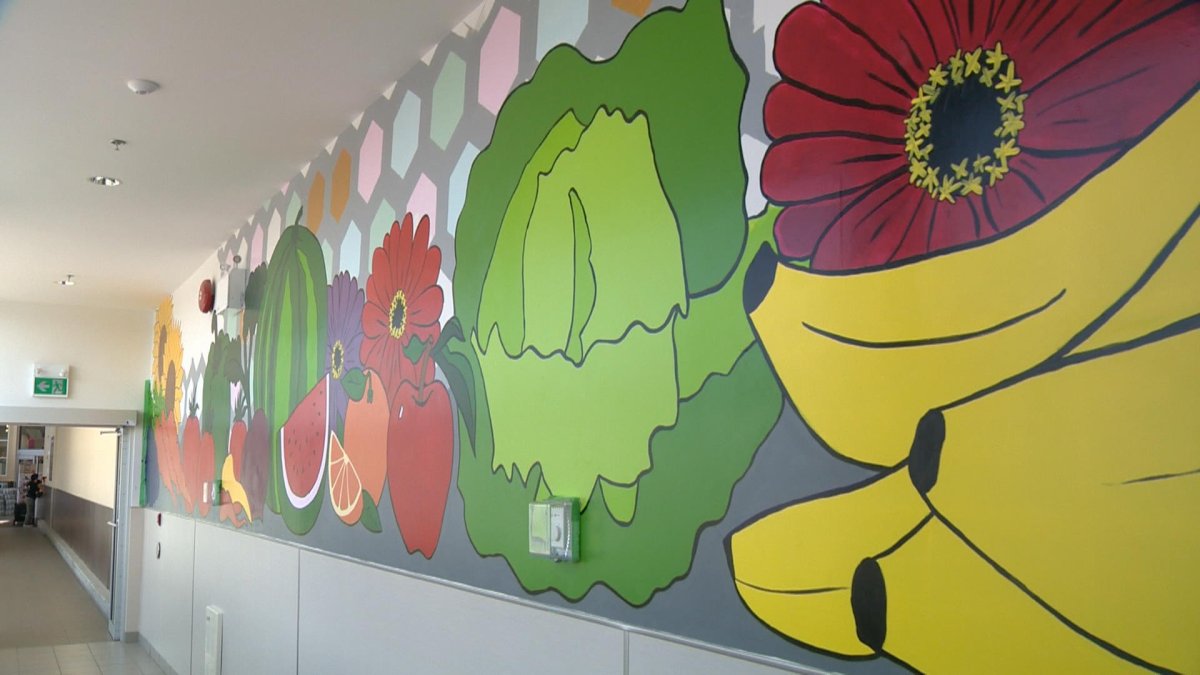 A mural in the enclosed corridor between Lawson Heights Mall and Safeway highlights the importance of bees.