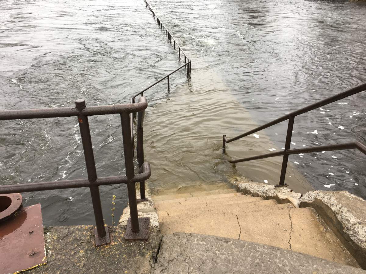 The Otonabee River at Lock 19 in Peterbrough. A flood warning issued for Thursday for the Peterborough and Kawarthas.