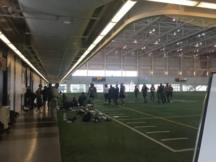 Edmonton Eskimos players report for the medicals on Saturday, May 18 at the Commonwealth Stadium fieldhouse.