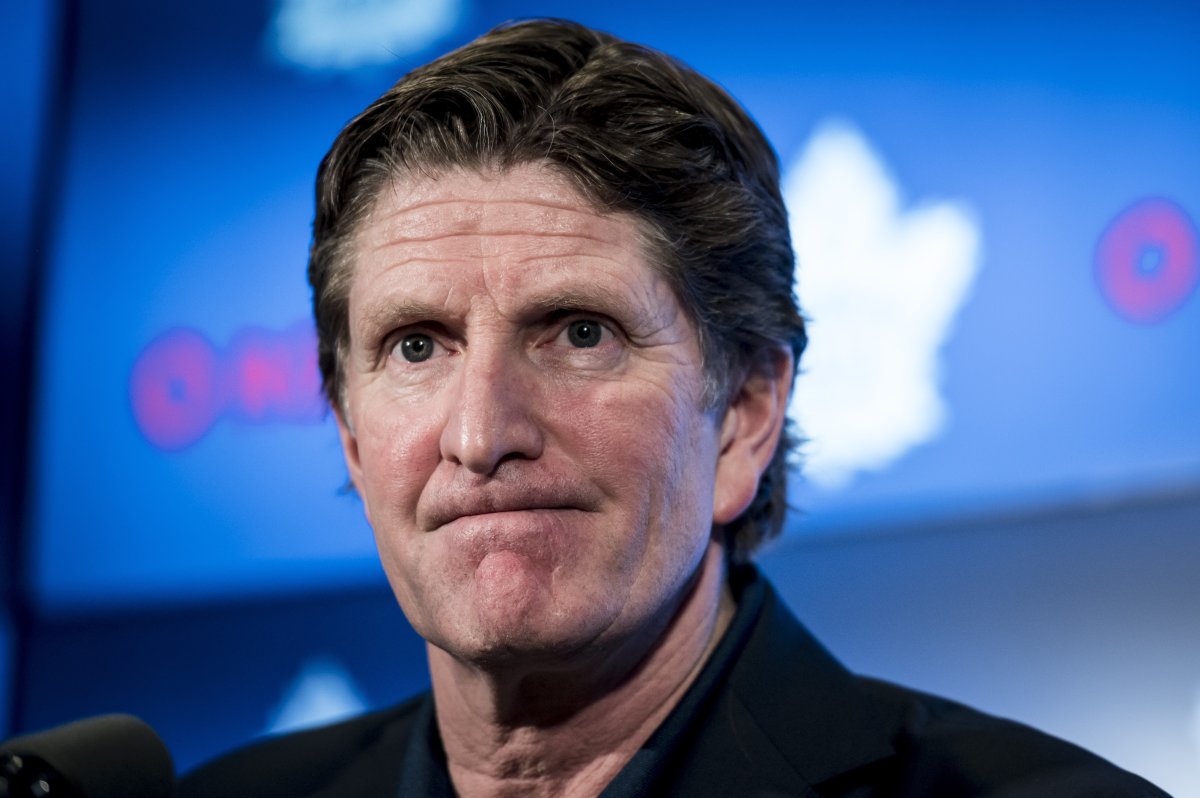 Toronto Maple Leafs head coach Mike Babcock speaks to reporters after the team's locker cleanout at Scotiabank Arena in Toronto, on Thursday, April 25, 2019.