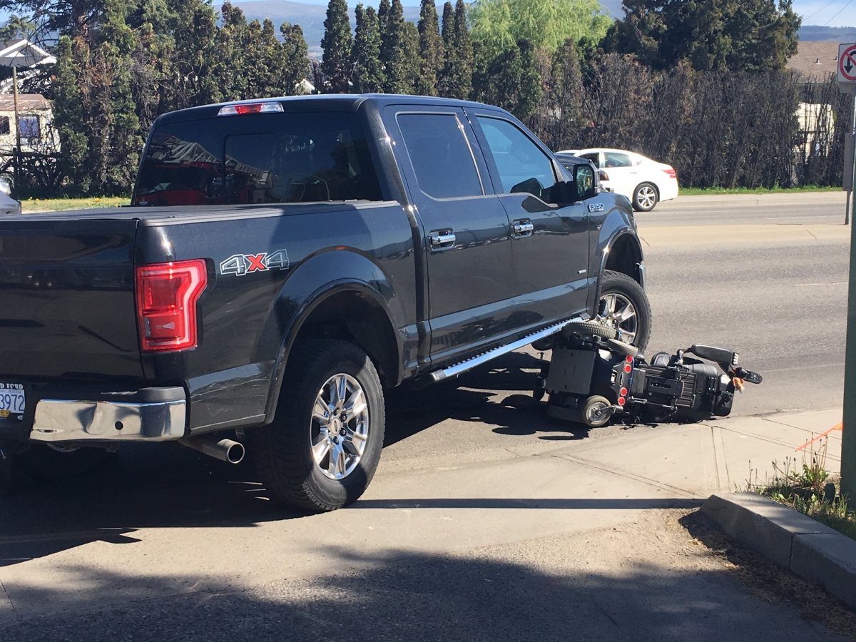 A truck struck a mobility scooter on Benvoulin Rd. in Kelowna on Thursday afternoon. 