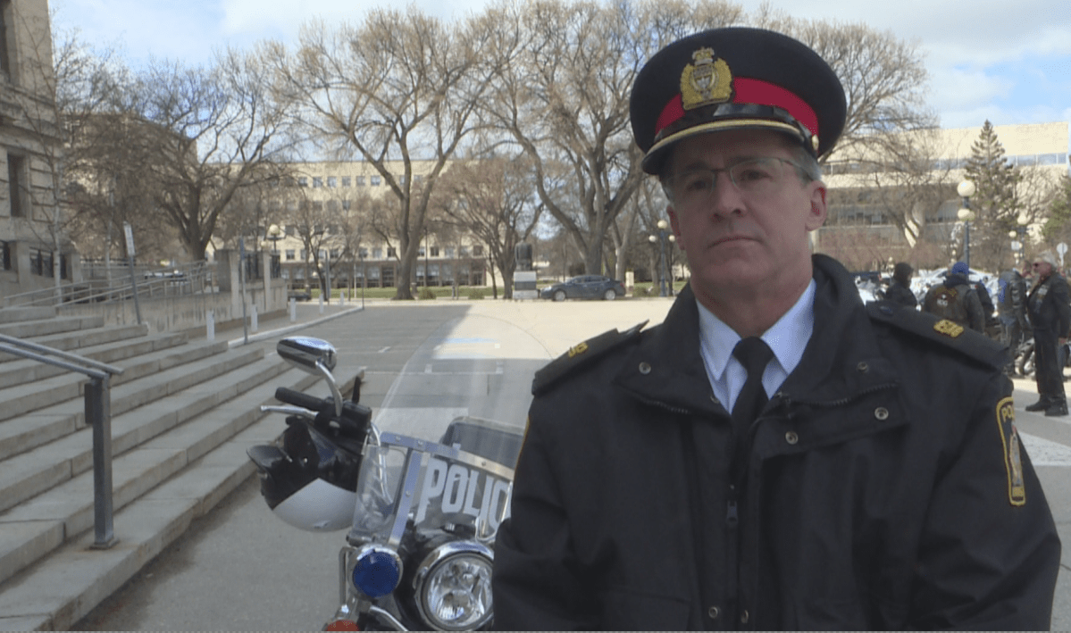 Winnipeg Police Inspector Gord Spado, at Saturday’s Motorcycle Safety Awareness Rally.